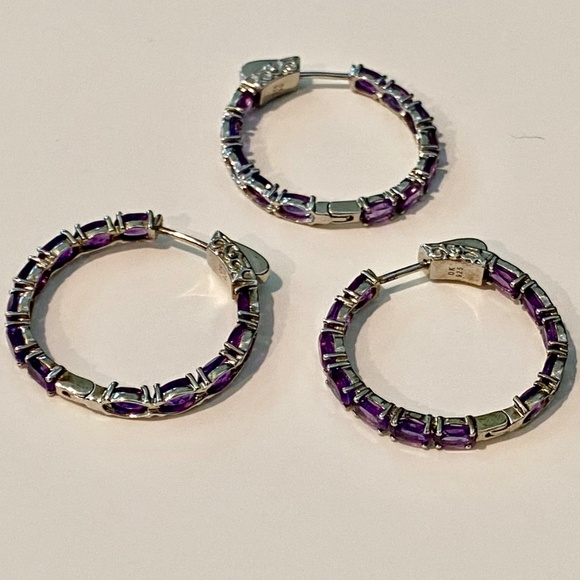 Lavender💜Amethyst Rhodium over Sterling Silver Hoop Earrings 3 Jtv Jewelry Love - Picture 8 of 9